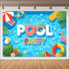 Lofaris Toile de fond pour fête de piscine avec beignet et flamant rose, arrière-plan d'été vibrant pour studio photo