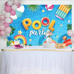 Lofaris Toile de fond pour fête de piscine estivale avec bouées et feuilles, magnifique décor d'été pour studio photo et célébrations