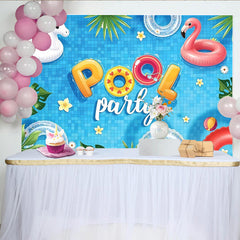 Lofaris Toile de fond joyeuse fête de piscine avec licorne et flamant rose, décor estival tropical pour studio photo et célébration