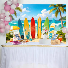 Lofaris Toile de fond de photographie plage et surf colorée avec palmiers, arrière-plan estival pour studio photo ou événement