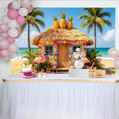 Lofaris Toile de fond de photographie tropicale avec flamants roses et ananas, décor de plage pour fête d'été et studio photo