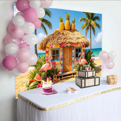 Lofaris Toile de fond de photographie tropicale avec flamants roses et ananas, décor de plage pour fête d'été et studio photo