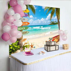 Lofaris Toile de fond de photographie plage tropicale avec palmiers et océan, superbe décor d'été pour studio photo et événements de vacances
