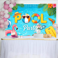 Lofaris Toile de fond pour fête à la piscine tropicale avec flamant rose et ballons, superbe décor estival pour studio photo et événement