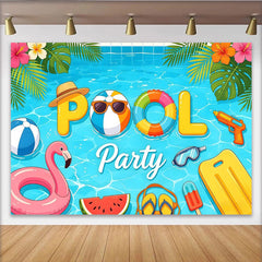 Lofaris Toile de fond pour fête à la piscine tropicale avec flamant rose et ballons, superbe décor estival pour studio photo et événement