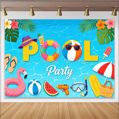 Lofaris Toile de fond d'été pour piscine avec flamant rose et ballons, magnifique décor de fête tropicale pour studio photo
