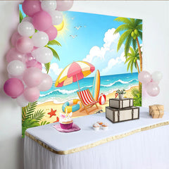 Lofaris Toile de fond de photographie de plage ensoleillée avec palmiers et océan, arrière-plan estival pour studio photo et décoration de fête