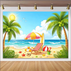 Lofaris Toile de fond de photographie plage tropicale avec palmiers et parasol, magnifique arrière-plan pour studio photo d'été