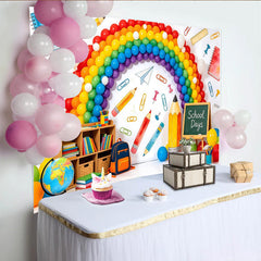 Lofaris Toile de fond pour la rentrée scolaire arc-en-ciel et fournitures d'école, décor coloré et joyeux pour fête d'école ou studio photo