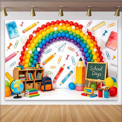 Lofaris Toile de fond pour la rentrée scolaire arc-en-ciel et fournitures d'école, décor coloré et joyeux pour fête d'école ou studio photo