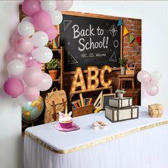 Lofaris Toile de fond pour la rentrée scolaire avec tableau noir, décor mural de briques et lettres lumineuses ABC pour studio