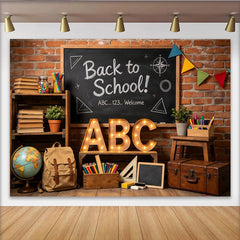 Lofaris Toile de fond pour la rentrée scolaire avec tableau noir, décor mural de briques et lettres lumineuses ABC pour studio