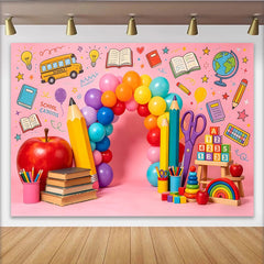 Lofaris Toile de fond colorée pour la rentrée scolaire avec bus et livres, arrière-plan éducatif pour studio photo et célébrations