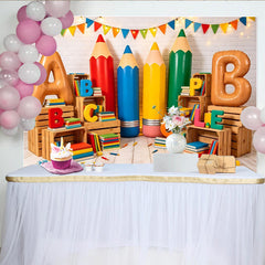 Lofaris Toile de fond pour la rentrée scolaire avec crayons géants et lettres ABC, décor éducatif pour studio photo et fête d'école