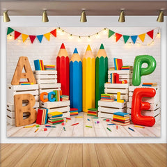 Lofaris Toile de fond pour la rentrée scolaire avec grands crayons et livres colorés, magnifique décor pour studio photo et ambiance éducative