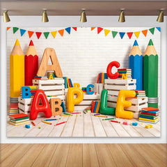 Lofaris Toile de fond pour la rentrée scolaire avec crayons et lettres colorées, décor éducatif pour fête d'enfants et studio photo