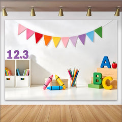 Lofaris Toile de fond de photographie éducative pour enfants avec lettres ABC et crayons colorés, lumineux pour studio photo