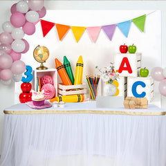 Lofaris Toile de fond pour la rentrée scolaire avec alphabet et crayons colorés, magnifique décor d'apprentissage pour studio photo et enfants