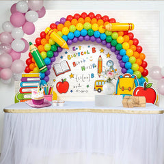 Lofaris Toile de fond arc-en-ciel pour la rentrée des classes avec fournitures scolaires, décor coloré pour studio photo et événement éducatif