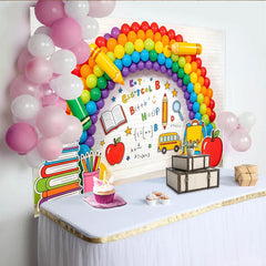 Lofaris Toile de fond arc-en-ciel pour la rentrée des classes avec fournitures scolaires, décor coloré pour studio photo et événement éducatif