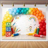 Lofaris Toile de fond pour anniversaire thème scolaire avec ballons colorés et blocs ABC, arrière-plan de fête pour enfants et studio photo