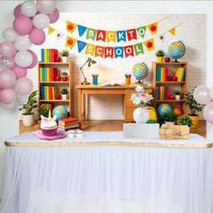 Lofaris Toile de fond colorée pour la rentrée scolaire avec livres et globes, décor de salle de classe et arrière-plan pour studio photo