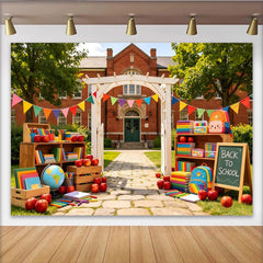 Lofaris Toile de fond rentrée des classes colorée avec livres et fournitures scolaires, magnifique décor pour studio photo