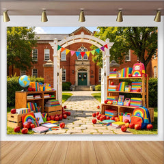 Lofaris Toile de fond colorée pour la rentrée scolaire avec livres et fournitures, décor éducatif pour studio photo et événement scolaire