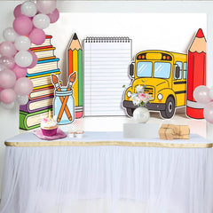 Lofaris Toile de fond colorée pour la rentrée scolaire avec bus livres et crayons, décor pour studio photo et événements scolaires