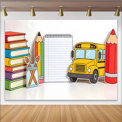 Lofaris Toile de fond colorée pour la rentrée scolaire avec bus livres et crayons, décor pour studio photo et événements scolaires