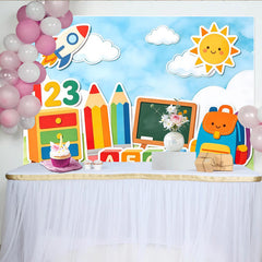 Lofaris Toile de fond colorée pour la rentrée scolaire avec fusée et soleil, décor éducatif pour enfants et arrière-plan