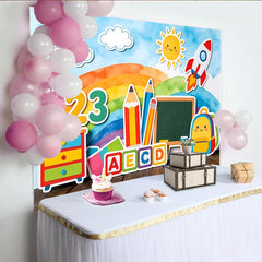 Lofaris Toile de fond pour la rentrée scolaire avec chiffres et lettres arc-en-ciel, décor éducatif pour enfants et studio photo