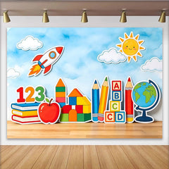 Lofaris Toile de fond pour la rentrée scolaire avec livres, chiffres et alphabet, magnifique décor éducatif pour studio photo et enfants