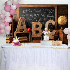 Lofaris Toile de fond de photographie scolaire avec tableau noir et lettres ABC, décor rustique pour studio photo et événement éducatif