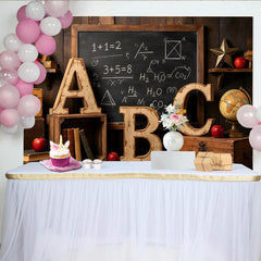 Lofaris Toile de fond rentrée scolaire vintage avec tableau noir et lettres ABC, arrière-plan éducatif en bois pour studio photo