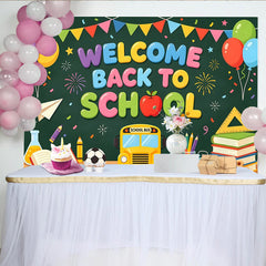Lofaris Toile de fond colorée pour la rentrée scolaire avec bus et livres, décor de fête éducatif pour studio photo et événement scolaire