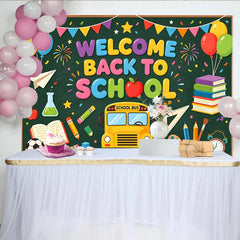 Lofaris Toile de fond colorée pour la rentrée scolaire avec bus et livres, décor festif pour studio photo et événement éducatif