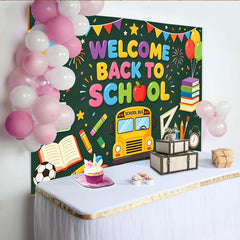 Lofaris Toile de fond colorée pour la rentrée scolaire avec bus et livres, décor festif pour studio photo et événement éducatif