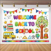 Lofaris Toile de fond colorée pour la rentrée scolaire avec bus et livres, décor de fête éducatif pour enfants et studio photo