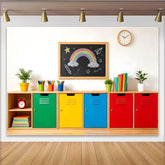 Lofaris Toile de fond de photographie arc-en-ciel pour enfants avec tableau noir et casiers colorés, lumineux arrière-plan de studio photo