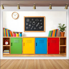Lofaris Toile de fond rentrée scolaire avec casiers colorés, magnifique arrière-plan pour studio photo et décoration de classe