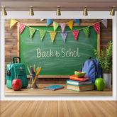 Lofaris Toile de fond rentrée scolaire avec tableau noir, livres et fournitures, arrière-plan coloré pour école et photographie