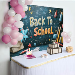 Lofaris Toile de fond rentrée scolaire tableau noir avec fusées et crayons, décor éducatif pour studio photo ou classe