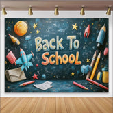 Lofaris Toile de fond rentrée scolaire tableau noir avec fusées et crayons, décor éducatif pour studio photo ou classe