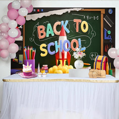 Lofaris Toile de fond colorée rentrée scolaire avec tableau noir et fusée, arrière-plan éducatif pour studio photo et fête d'école