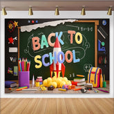 Lofaris Toile de fond colorée rentrée scolaire avec tableau noir et fusée, arrière-plan éducatif pour studio photo et fête d'école
