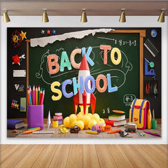 Lofaris Toile de fond colorée rentrée scolaire avec tableau noir et fusée, arrière-plan éducatif pour studio photo et fête d'école