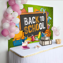 Lofaris Toile de fond de rentrée des classes avec tableau et fournitures, arrière-plan coloré pour studio photo et fête d'école