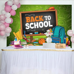 Lofaris. Toile de fond pour la rentrée scolaire tableau noir et fournitures, arrière-plan éducatif pour studio photo et fête d'école