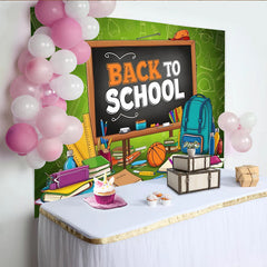 Lofaris. Toile de fond pour la rentrée scolaire tableau noir et fournitures, arrière-plan éducatif pour studio photo et fête d'école